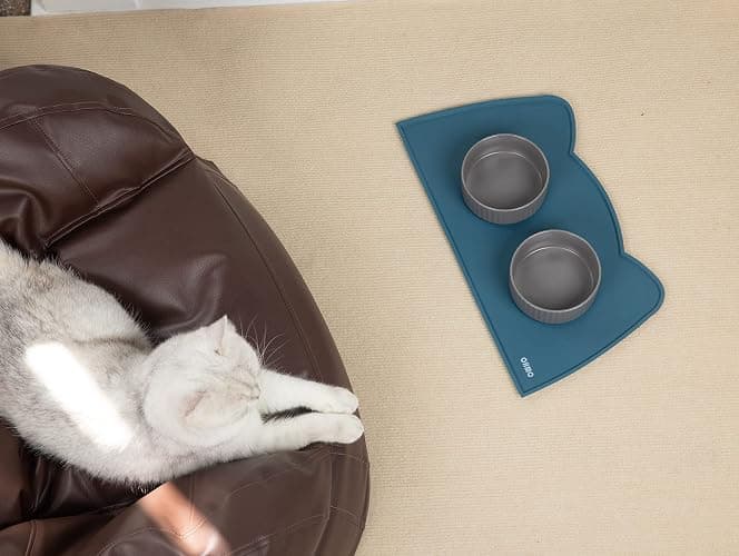 OHMO Cat Food Mat, Silicone Pet Feeding Mat, 18x9.8, Teal | Cute Pet-Inspired Design, Dog Placement for Food, Water Bowl Tray，Non-Slip Base, Waterproof, Easy Clean thumbnail 5