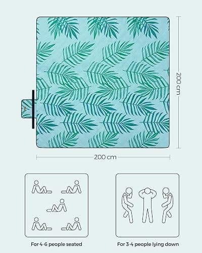 SONGMICS Picnic Blanket, 200 x 200 cm, Large Waterproof Foldable Outdoor Blanket for Camping, Park, Garden, Beach, Machine Washable, Fern Pattern and Blue UGCM087Q01 thumbnail 3