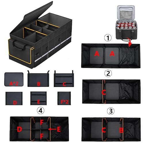 Car Trunk Organizer and Storage with Lid & Removable Leakproof Cooler Bag, Car Accessories 6 Removable Dividers for Custom Space, Collapsible Large Trunk Organizers Interior for SUV Sendan with Cover thumbnail 8