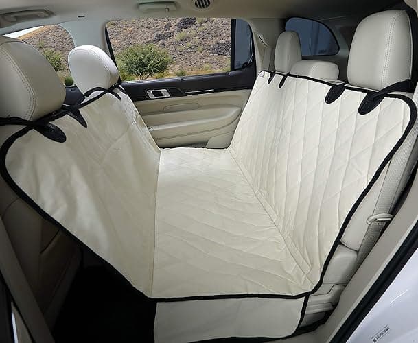 4Knines Dog Backseat Cover with Hammock for Cars, SUVs, and Trucks – Waterproof Layers, Nonslip Seat Protector, Durable Nylon Clips, K9 Shield with Heavy Duty Thread, (Regular, Tan) - Regular - Tan - Image 1