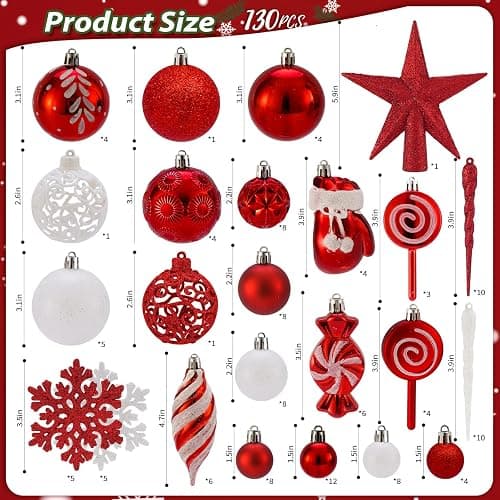 Shatterproof Christmas Ball Ornaments Set, 130 Pack Christmas Tree Decorations, Assorted Hanging Christmas Balls Bulk for Holiday Indoor Outdoor Xmas Party Decor (130 Red) thumbnail 4