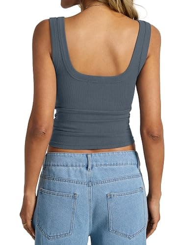 EasyGala Womens Cotton Ribbed Square Neck Tank Tops Basic Backless Sleeveless Summer Cami Shirts 2025 thumbnail 2