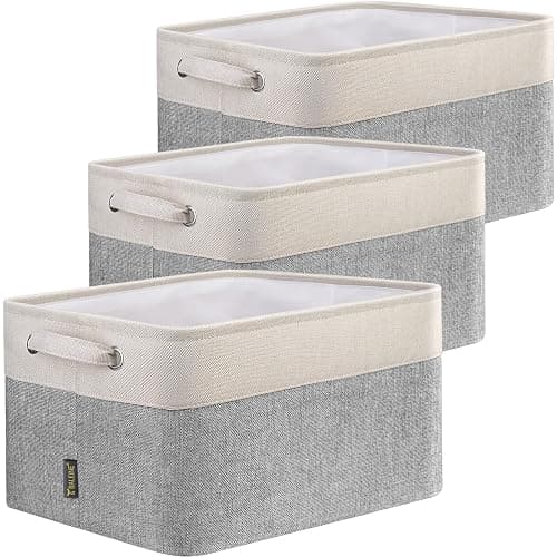 BALEINE 3 Pack Fabric Storage Bins for Shelves, Linen Storage Baskets for Organizing, Decorative Closet Bins for Clothes, Home (Grey, 15"x11"x9.5") - Image 1