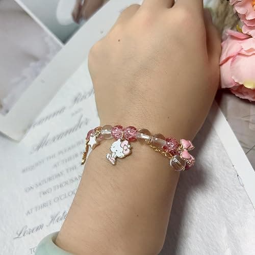 CJIAYUJEW Cute Bracelet Crystal Pearl Bracelets, Anime Elastic Stretch Crystal Bead Bracelet Lovely Cartoon Elastic Beaded Bracelets for Women thumbnail 2