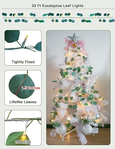 suddus Vines with Lights Plug in, 33ft 100 LED Eucalyptus Garland String Light Connectable with Remote, Leaf Lights for Bedroom, Room, Wall, Garden, Party, Wedding Decor (Warm White) thumbnail 4