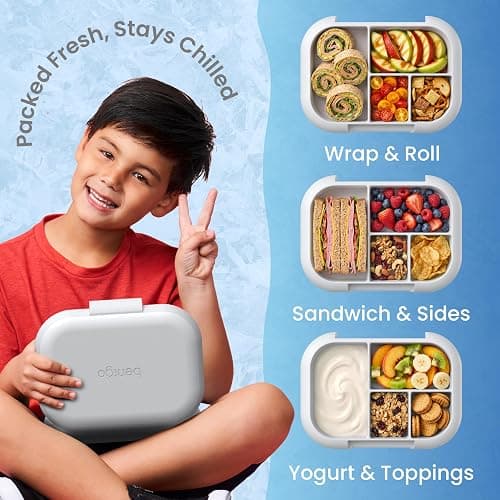Bentgo Chill Kids 4-Compartment Bento Box Leakproof Lunch Box | Built-In Ice Pack, 3.3 Cup Capacity, BPA-Free, Microwave & Dishwasher Safe Tray, Ideal for Ages 3–7 (Gray) thumbnail 5
