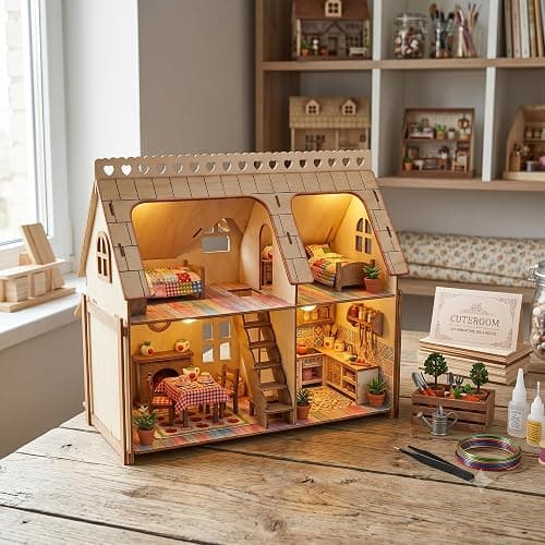 CUTEROOM 3D Puzzle House,Fantasy Villa Model Kit DIY Miniature Dollshouse | Pre-cut, glue-free assembly, Natural wood,Creative gift for adults thumbnail 2