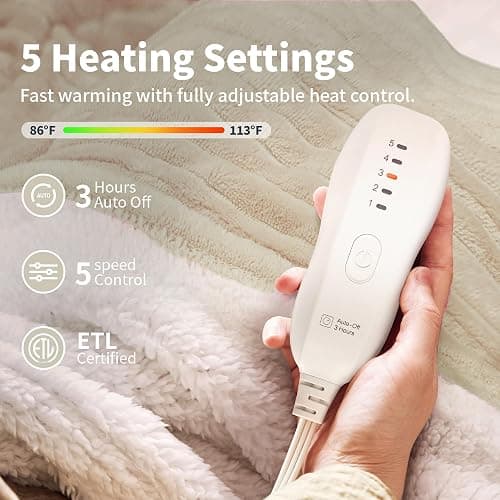 Heated Blanket Electric Blanket Throw 50”X60”-Heating Blanket with 5 Heat Settings-3 Hours Auto Off,ETL Certified,Machine Washable (Beige) thumbnail 3