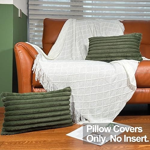 12x20 Throw Pillow Covers Set of 2, Decorative Faux Fur Covers for Bed, Couch Soft Fluffy Pillow Cover with Velvet Back for Living Room, Neutral Home Décor Accent for Sofa - Green - Green - 20" x 12" (Pack of 2) thumbnail 3