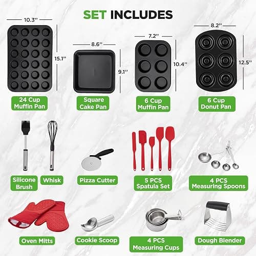 NutriChef 42-Piece Ultimate Nonstick Bakeware Set - Carbon Steel Baking Pans, Everyday Baking Tools, Oven Mitts, & More - Ideal for Baking Delicious Savory & Sweet Treats - Complete Set for Bakers thumbnail 2
