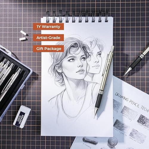 Nicpro 0.5 mm Art Mechanical Pencils Set in Case, 6 PCS Metal Drafting Pencil Lead Pencil 0.5mm with 6 Tube HB Lead Refills, 3 Erasers, 18 PCS Eraser Refills for Artist Writing, Drawing, Sketching thumbnail 6