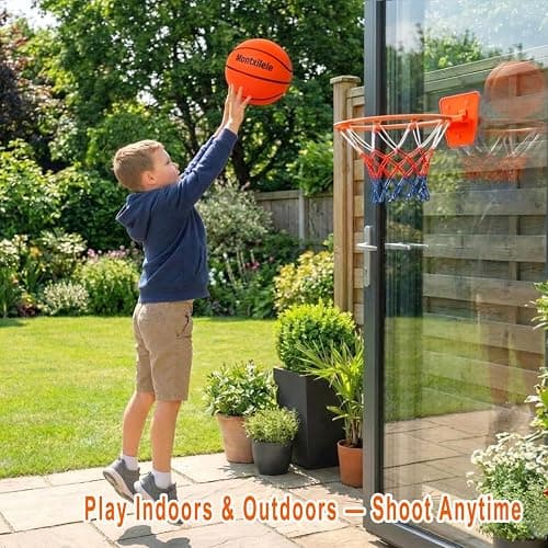 Montxilele Indoor Silent Basketball Size 7 with Hoop (29.5") – Airless Foam Ball for Quiet Indoor Dribbling, Ships Uncompressed, Foldable Wall-Mounted Hoop with Adhesive Mount, No Drilling thumbnail 7