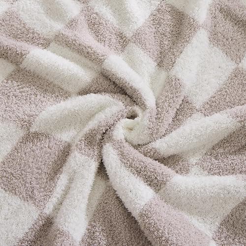 WRENSONGE Fall Checkered Throw Blanket, Taupe Soft Cozy Fluffy Warm Throw Blankets for Couch, Sofa, Chair, Bed, Camping, Picnic, Office,Travel Lightweight Bed Blanket - 50"*70" thumbnail 6