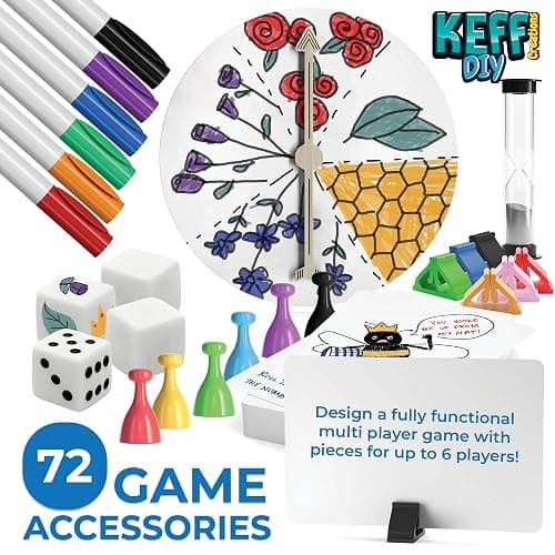 KEFF Make Your Own Board Game Set - DIY Blank Game Board Kit with Game Pieces, Blank Cards, Dice, Spinner, Pawns & More - Fun Family Board Games for Kids & Adults thumbnail 5