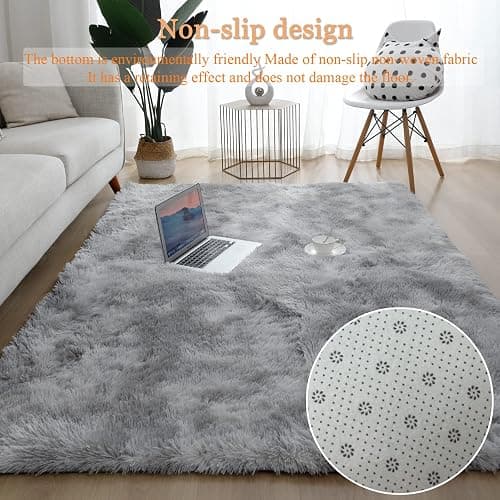 Area Rugs 5'3"x6'6" Soft Fluffy Non-Slip Washable Carpet for Bedrooms, Living Room, Boys/Girls Room, Grey thumbnail 4