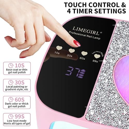 LimeGirl Cordless Nail Dryer for Gel Polish, UV LED Nail Lamp with Fast Curing UV Light & 4 Timer Settings, Portable Rechargeable Gel Lamp Nail Art Tool for Manicure Pedicure at Home & Salon (Pink) - Pink thumbnail 2