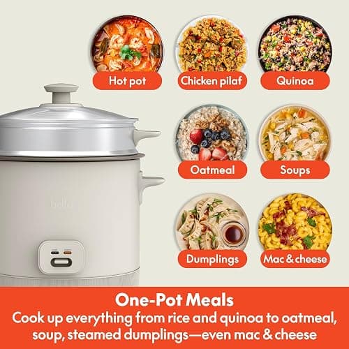 bella 16 Cup Rice Cooker with Steamer, Dishwasher Safe Steaming Basket, Rice Paddle and Measuring Cup, Removable Nonstick Cooking Bowl, Automatic Keep Warm Function​, 400 Watt, Oatmilk thumbnail 6