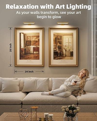 EZVALO Picture Light for Wall, Rechargeable 2400mAh Gold Lights Wireless with IR Remote, 3 Color & Dimmable Magnetic 7.87'' LED Lights Display for Painting, Living Room, Gallery, Bedroom Art(3P) thumbnail 7