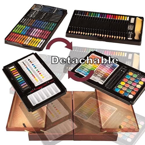 KINSPORY 168-Pack Art Supplies, Deluxe Wooden Art Set Crafts Drawing Painting Coloring Kit, 3 Pack Coloring Pads， Creative Gift Box for Artist Beginners Kids Girls Boys thumbnail 5