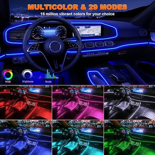 Jushope Car LED Strip Lights, USB Interior Ambient Lighting Kits with Wireless APP and RF Remote Control, 16 Million Colors Music Mode Car Decoration Lights with 315 inches 3.0mm Fiber Optic (6 in 1) thumbnail 3