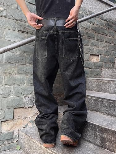 Zewool Mens Hip Hop Baggy Jeans Wide Leg Skater Jeans Casual Loose Denim Pants Y2k Skateboard Streetwear thumbnail 5