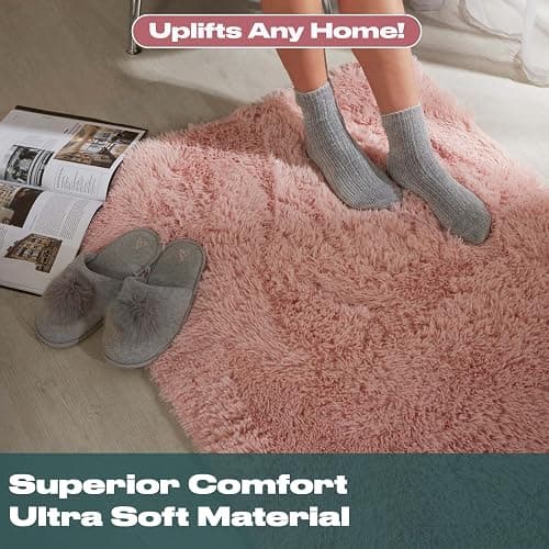 Sienna Blush Pink Rug for Living Room, Super Soft Anti-Slip Small Rugs for Bedroom Modern Fluffy Shaggy Area Rug Thick Pile Non-Shedding Floor Carpet, 80 x 150cm thumbnail 3