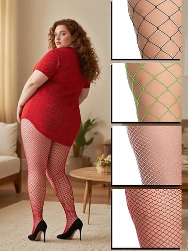 Aneco 4 Pairs Plus Size Fishnets Tights Sexy Black Fishnet Pantyhose Stockings Cross Mesh Tights Thigh High Stockings thumbnail 2