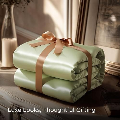 Bedsure Green Satin Sheets Full Size, Soft Silky Bedsheets for Hair & Skin | Similar to Silk Bed Sheets Set 4 Piece with 15 Inches Deep Pocket Fitted Sheet,1 Flat Sheet, 2 Satin Pillowcases thumbnail 8