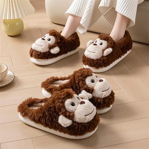 WMYDHCGD Monkey Animal Slippers for Women Cute Plush Home Warm Winter Indoor Shoes thumbnail 4