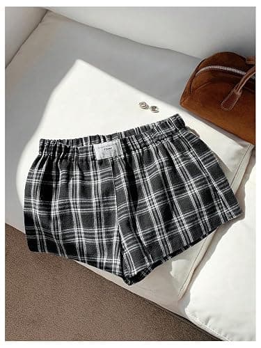 SOLY HUX Women's Plaid Pajama Shorts Elastic Low Rise Y2k Casual Summer Sleep Pj Lounge Shorts thumbnail 4