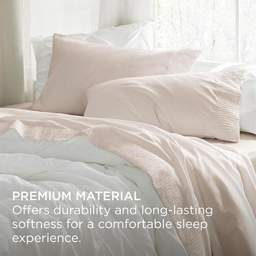 Bedsure Twin XL Sheets Dorm Bedding - 3 Pieces Soft Extra Long Twin Sheets, Breathable & Cooling Bed Sheets Set, Oeko Tex, Easy Care Microfiber for Women, Men, Cream thumbnail 5