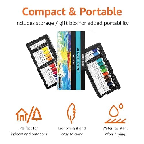 Amazon Basics Acrylic Paint Tubes Set with Rich Pigments, Non Fading, 0.74oz, 24 Colors, Multicolor thumbnail 4