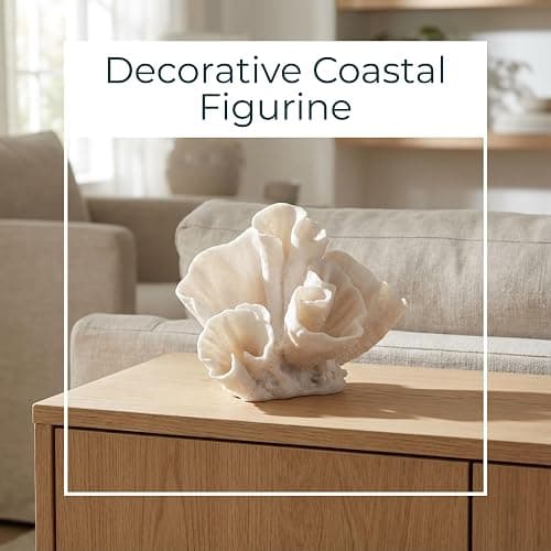 Decorative Coral Inspired Sculpture for Home, Bathroom, Room and Living Room Decor - Resin Ornaments for Shelf & Office Display - Coastal Figurine for Coffee Table Decor - 6", Ivory & Tan thumbnail 3