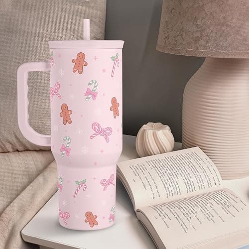 Christmas Theme 40oz Slider Tumbler with Handle and Straw - Insulated Stainless Steel Travel Coffee Mug for Women Girls, Gift for Birthday Xmas thumbnail 8