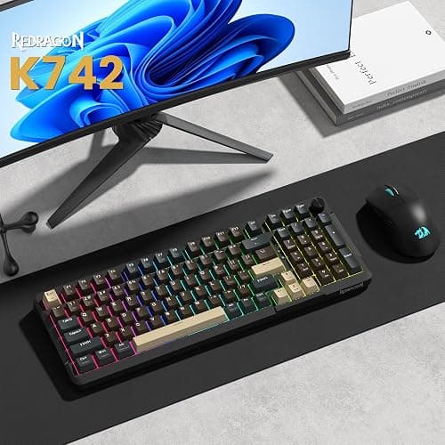 Redragon K742 Wireless Mechanical Gaming Keyboard with Knob, Bluetooth 5.0/2.4GHz/USB C Wired Creamy Keyboard with Number Pad for PC Computer, RGB Backlits, Hot-Swappable with Linear Switches (Brown) thumbnail 9