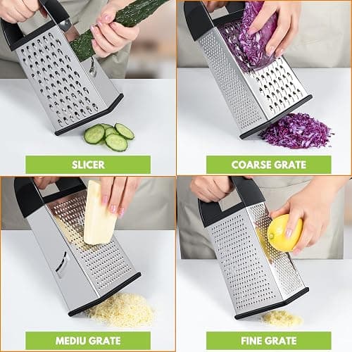 Urbanstrive Cheese Grater With Container Box Grater Stainless Steel Graters for Kitchen Cheese Shredder Parmesan Shredder Kitchen Gadgets Kitchen Tools Kitchen Gifts for Chef Dishwasher Safe Zester thumbnail 3