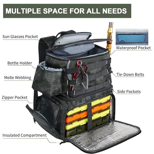 MATEIN Fishing Backpack with Rod Holder and Insulated Compartment | Large Cooler Fishing Rucksack for Men, Durable Water Resistant Tackle Bag for Anglers, Hunting, Hiking and Camping thumbnail 6