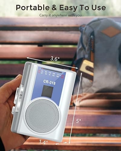 Gracioso Protable Cassette Recorder Player: AM FM Compact Cassette Tape Player with Big Speaker & Earphone Jack, Build in Microphone,Cassette Player Powered by DC or AA Battery thumbnail 5