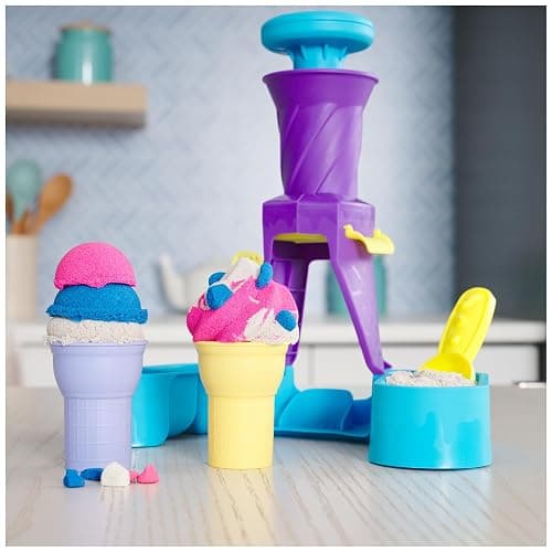 Kinetic Sand, Soft Serve Station with 14oz Play Sand (Blue, Pink & White), 2 Ice Cream Cones & 2 Tools, Sensory Toys, Stocking Stuffers for Kids Ages 3 and up thumbnail 8