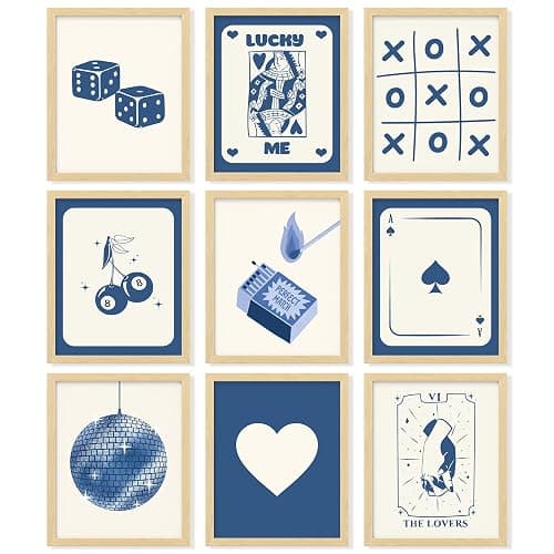 97 Decor Blue Lucky Poster - Playing Card Wall Art, Poker Room Decor, Blue Trendy Wall Art, Funky Posters Aesthetic Pictures, Retro Ace Prints Queen of Hearts Decor for Bedroom (8x10 UNFRAMED) - cocktail - Image 1