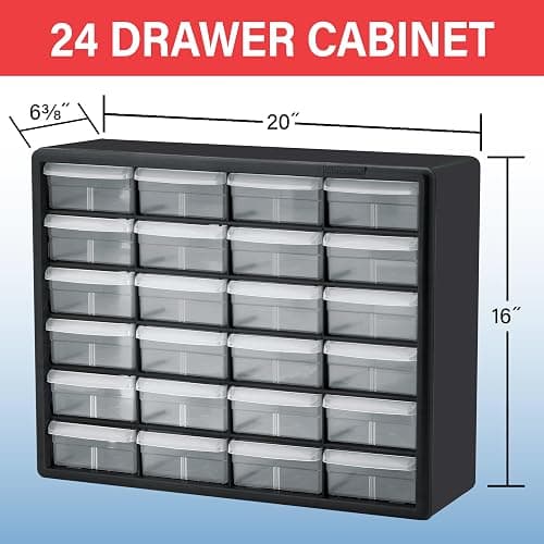 Akro-Mils 24-Drawer Plastic Drawer Storage Cabinet for Garage Organization, Bead Organizer, Building Bricks Storage, Teacher Toolbox, Makeup Organizer, 20" W x 6" D x 16" H, 10124 Black thumbnail 3
