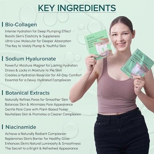 Flawlx Bio-Collagen Real Deep Face Mask, Hydrating Overnight Hydrogel Mask, Pore Minimizing, Elasticity Boosting, With Natural Ingredients, Facial Mask 45g (5-Pack) thumbnail 6