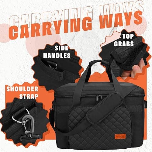 FURIMETY Carrying Bag Compatible with Ninja Crockpot Slow Cooker, Portable Insulated Travel Carrier Case for Ninja Foodi Possiblecooker Pro 8.5 Qt and Accessories with Shoulder Strap, Quilted Black thumbnail 6