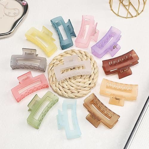 Sisiaipu 3.5 Inch Square and Rectangular Hair Clips - 12 Pcs Claw Clips for Thick and Thin Hair, Rectangle Jaw Clips in Bulk, Hair Accessories for Women and Girls - Ice Cream thumbnail 3