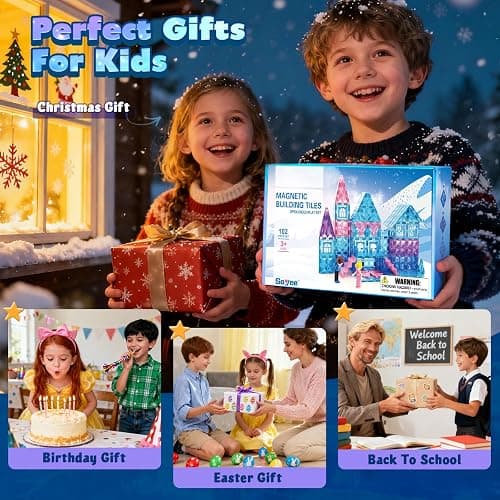 Magnetic Tiles 102pcs with 2 Stairs 2 Dolls Princess Castle Building Girls Toys Age 4-5 6-8 Magnetic Blocks Birthday Xmas Gifts for Girls Toys for 3 4 5 6 7 8+ Year Old thumbnail 7