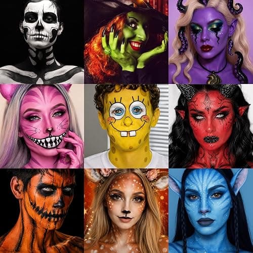 UCANBE Athena Basic Face Body Paint Oil Palette, 12 Color Large Black White Professional Face Painting Makeup Kit, Facepaint Pallet for Halloween SFX Party Art Stage Costume Cosplay Clown Goth Make Up thumbnail 5