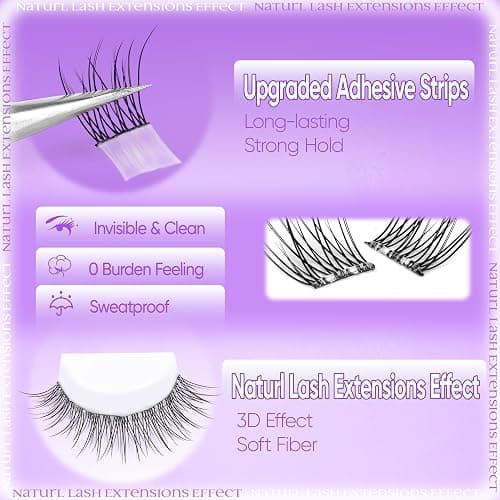 Natural Self Adhesive Clusters Lashes No Glue Self Adhesive Wispy Cluster Eyelashes Extensions Pre-glued Lashes Cluster Reusable C-Curly Individual Lash 9-12mm Press on Lash by zenotti thumbnail 5