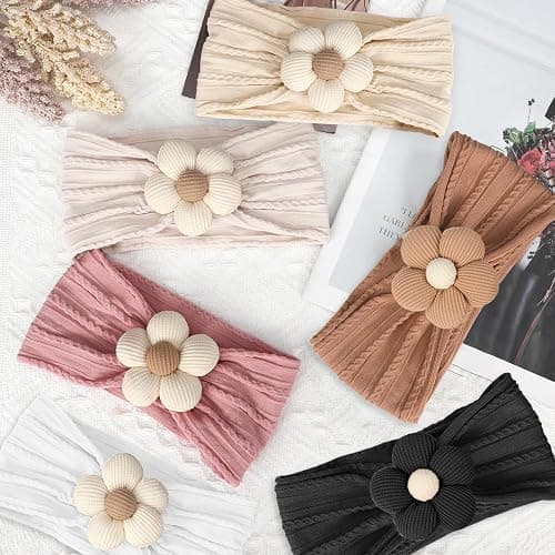 MIUXUESO 3 Pcs Baby Flower Headbands Baby Girls Nylon Headband Soft Hairbands Hair Accessories for Newborn Infant Toddler Kids (Beige Pink Khaki) thumbnail 5