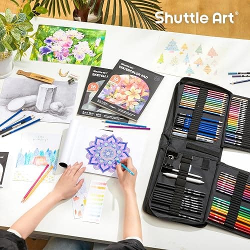 Shuttle Art 103 PCS Drawing Kit, Professional Drawing Supplies with Sketch, Charcoal, Colored, Graphite, Pastel Pencils & Sticks, Complete Drawing Tools and Paper Pads in Zipper Case for Artists&Kids thumbnail 2