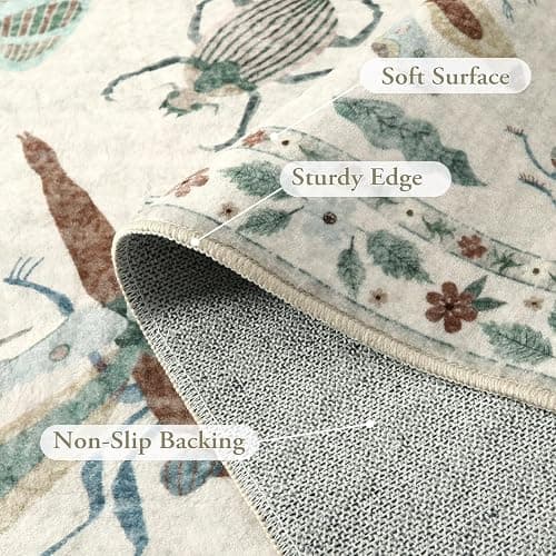 Lahome Insect Print Washable Area Rugs 5x7, Soft Rugs for Living Room Ultra-Thin Non-Shedding Modern Bedroom Rug, Stain Resistant Throw Rug Large Carpet for Dining Room Kids Nursery(5'x7',Beige) thumbnail 7